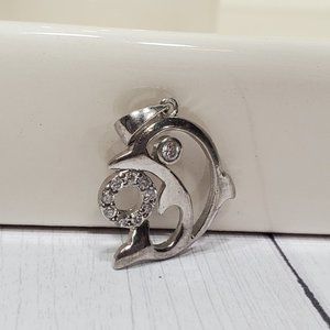 Dolphin Sterling Silver Pendant with CZ 925